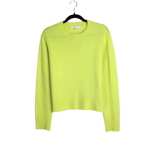 FRAME Clean Crewneck Cashmere Sweater Fresh Lime Boxy Fit Long Sleeve Women's M - Picture 2 of 10